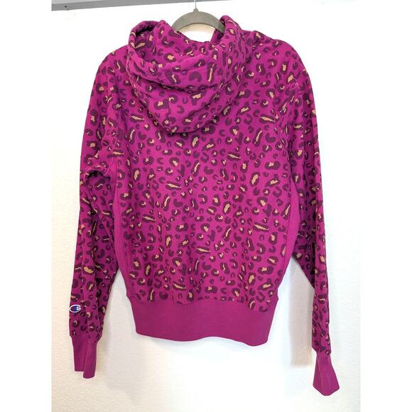Champion Reverse Weave Cheetah Print Hoodie Magenta Women's Size Medium - Picture 8 of 8